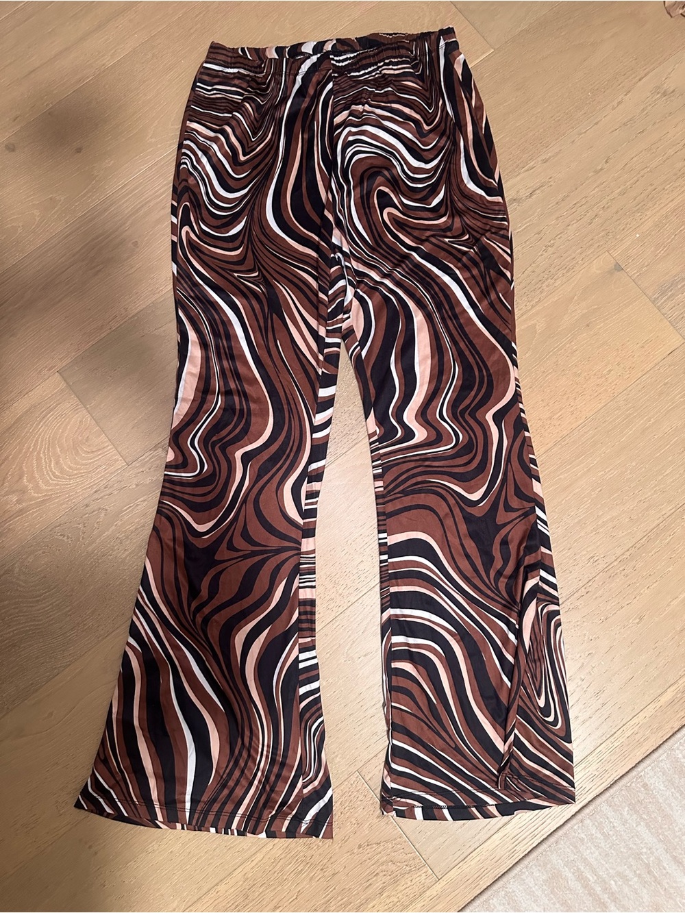 SHEIN Brown, Black & Cream Swirl Flare Pants